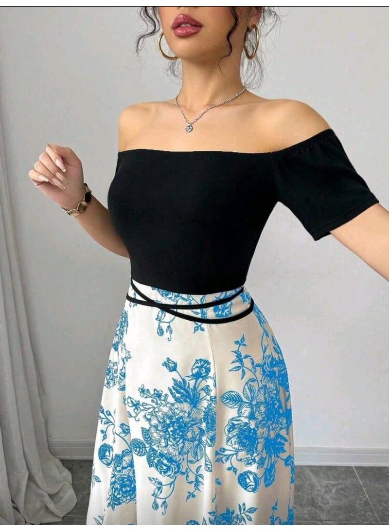 SHEIN Women's Floral Print Off Shoulder Elegant Dress - Image 5