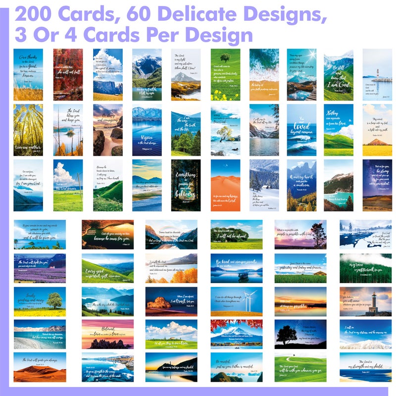 Gethelud 200 PCS Bible Verse Cards, 60 Delicate Designs Mini Prayer Cards with Beautiful Scenery Motivational Inspirational Quote Cards for Religious Christian Women Woman - Image 2