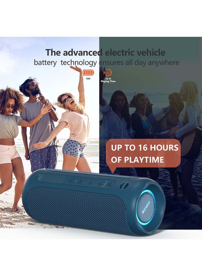 SOWO سماعة بلوتوث محمولة SOWO، سماعة بلوتوث لاسلكية مقاومة للماء IPX7، تقنية باس بوم وصوت ستيريو عالٍ 25 واط، عرض ضوء LED مع اقتران TWS، وقت تشغيل 16 ساعة للاستخدام المنزلي والخارجي - أزرق - Image 5