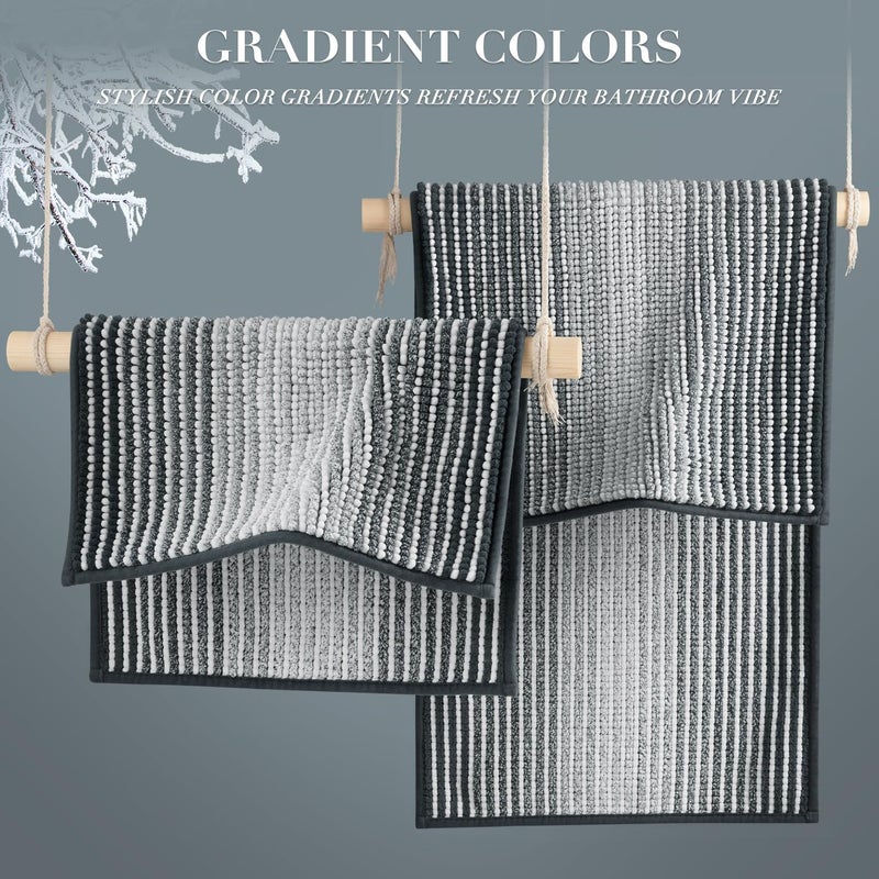 BSICPRO Bathroom Rugs and Mats Sets, 2 Piece Thick Absorbent Chenille Non Slip, Soft Shaggy Bath Room Floor Mats for Bathroom, Machine Washable (Blue Grey, 20" x 32" Plus 16" x 24") - Image 4