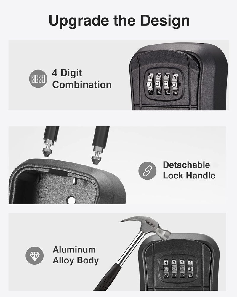 Puroma Key Lock Box Portable Combination Lockbox WallMounted Key Storage Box for House Keys Resettable Code Safe Security Lock Box for Home Office Apartment Spare Key Storage 1 Pack Pure Black - Image 4