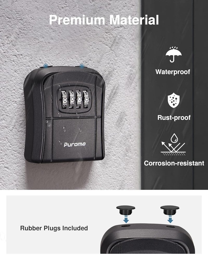Puroma Key Lock Box Portable Combination Lockbox WallMounted Key Storage Box for House Keys Resettable Code Safe Security Lock Box for Home Office Apartment Spare Key Storage 1 Pack Pure Black - Image 5