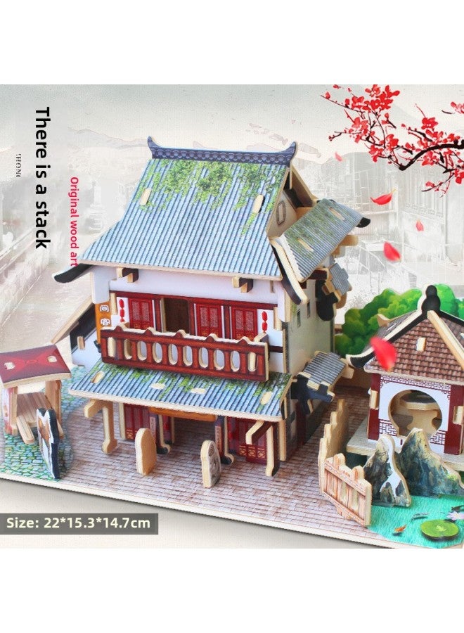 Di Ai Wei Jiangnan Style 3d Stereo Puzzle Wuzhen Huxin Pavilion المبنى القديم 3diy الأنشطة النموذجية المصنوعة يدويًا بالجملة-اللون: 【سلسلة جيانغنان】 Jiangnan Inn - Image 1