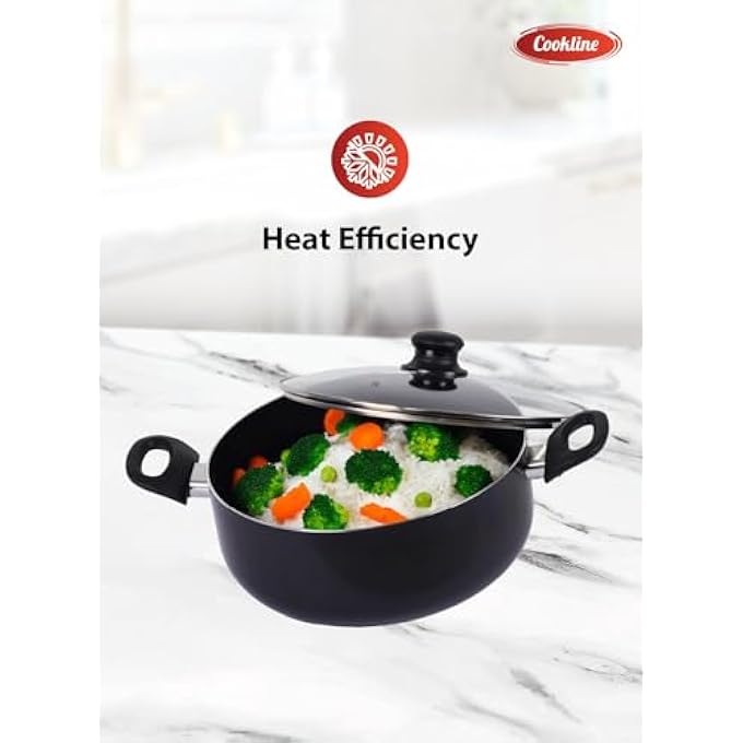 Cookline Pressed Aluminum NonStick Casserole Pot With Glass Lid 24Cm Black Induction Compatible - Image 5