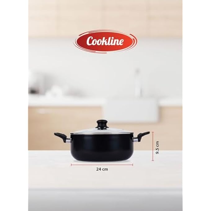 Cookline Pressed Aluminum NonStick Casserole Pot With Glass Lid 24Cm Black Induction Compatible - Image 4