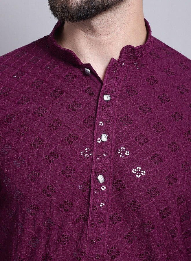 Sojanya Geometric Embroidered Sequence Kurta for Men - Image 2
