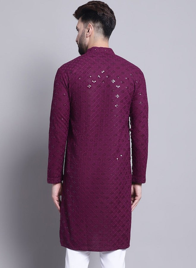 Sojanya Geometric Embroidered Sequence Kurta for Men - Image 4