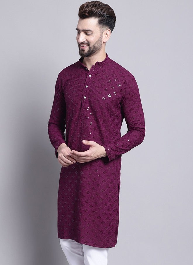 Sojanya Geometric Embroidered Sequence Kurta for Men - Image 3