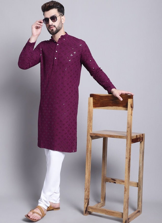 Sojanya Geometric Embroidered Sequence Kurta for Men - Image 5