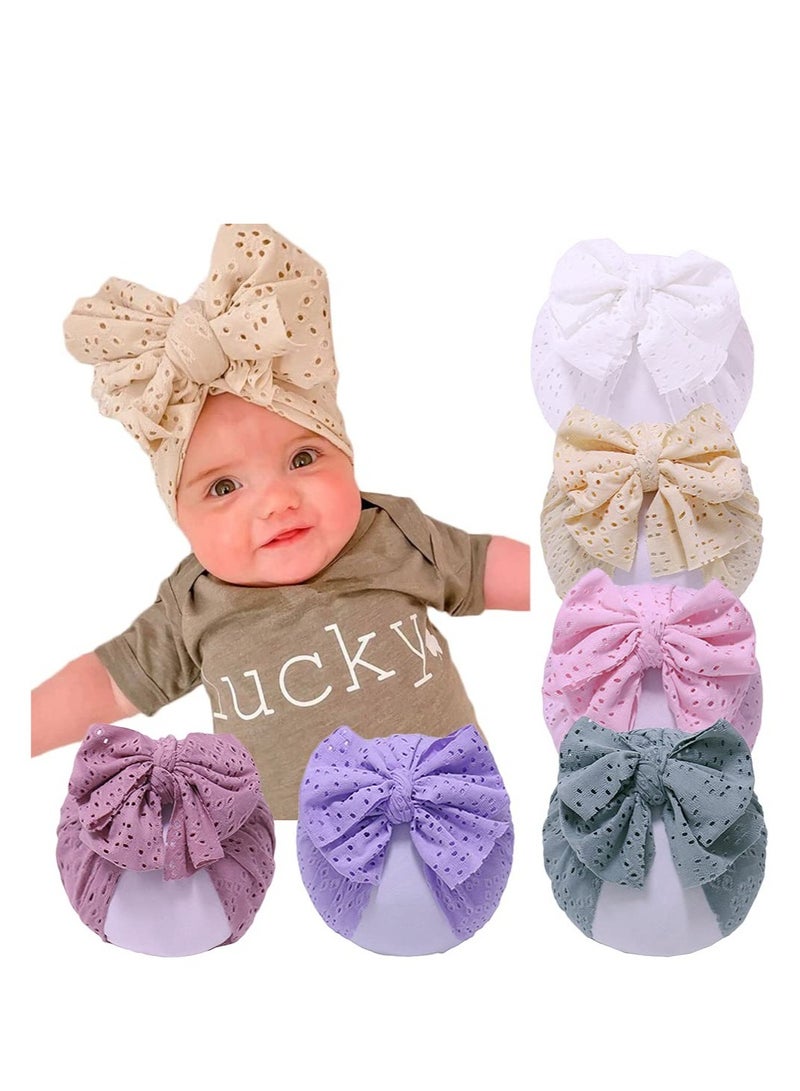 SOLARAE Baby Turban Breathable Soft Turban Hats Beanie Caps Headwraps Little Girl Hat with Bow Hat Toddlers Soft Turban Knotting Hats Cap for Baby Girls Infants Toddlers Kids 6 Pack - Image 1