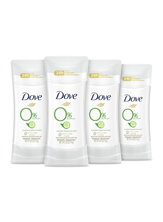 Dove مزيل عرق 0% ألمنيوم حماية من الروائح لمدة 24 ساعة خيار وشاي أخضر مع ¼ مرطبات و0% كحول، 2.6 أونصة (عبوة من 4) - Image 1