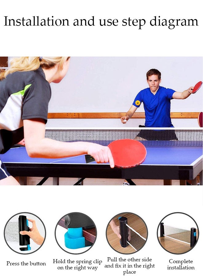 DUNISO Table Tennis Paddle Set, Portable Table Tennis Set with 2 Long-Handled Table Tennis Rackets, 4 Balls, Retractable Net and Carry Bag, Suitable For Skill Development, Indoor Table Tennis And Outdoor Sports - Image 4