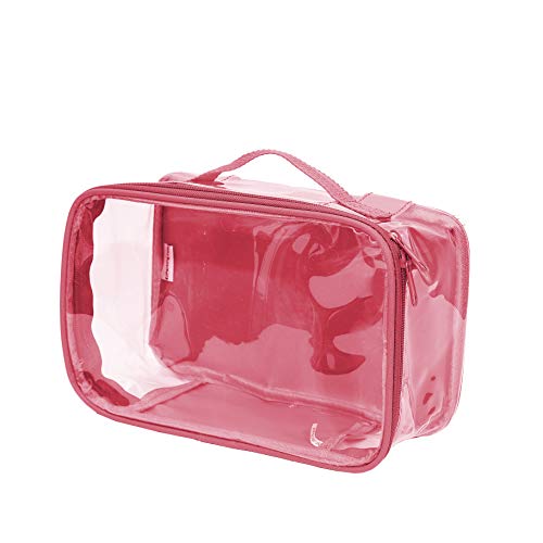 EzPacking Small Clear Travel Packing Cube/See Through PVC Plastic Pouch for Carry On Suitcase, Backpack or Diaper Bag/Transparent Multipurpose Accessories, Makeup & Underwear Organizer w/Handle (Burgundy) - Image 1