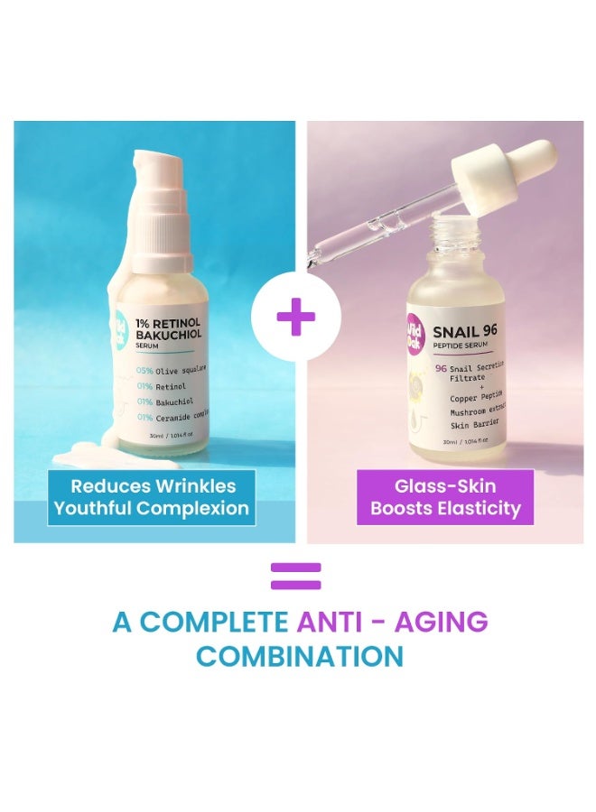 WILD OAK WildOak Anti-Aging Serum Combo: 1% Retinol & Bakuchiol Serum + Snail 96 Peptide Serum | Anti-Wrinkle| Firming| Hydration| Brightening| Fine Line Reduction| Collagen Boost for Youthful Skin | 30ml Each - Image 4