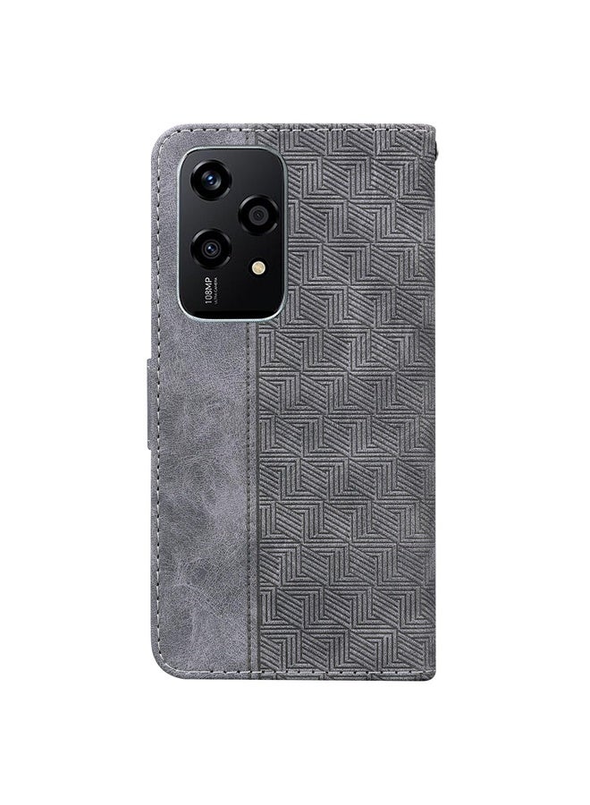BURAQ Case Cover For Honor 200 Lite Global Geometric Embossed Leather Phone Case(Grey) - Image 4