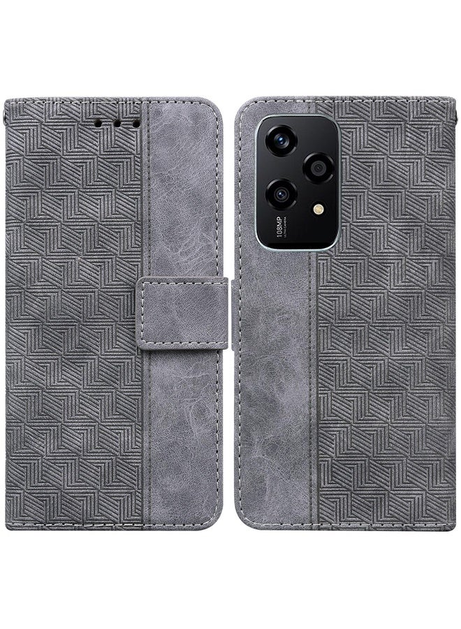 BURAQ Case Cover For Honor 200 Lite Global Geometric Embossed Leather Phone Case(Grey) - Image 1