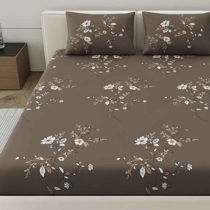 Dreamscape Microfiber Wrinkle Fade Resistant Double Bedsheet with 2 Pillow Covers Size 87 x 98 inches 140TC Colour Dk Brown - Image 3