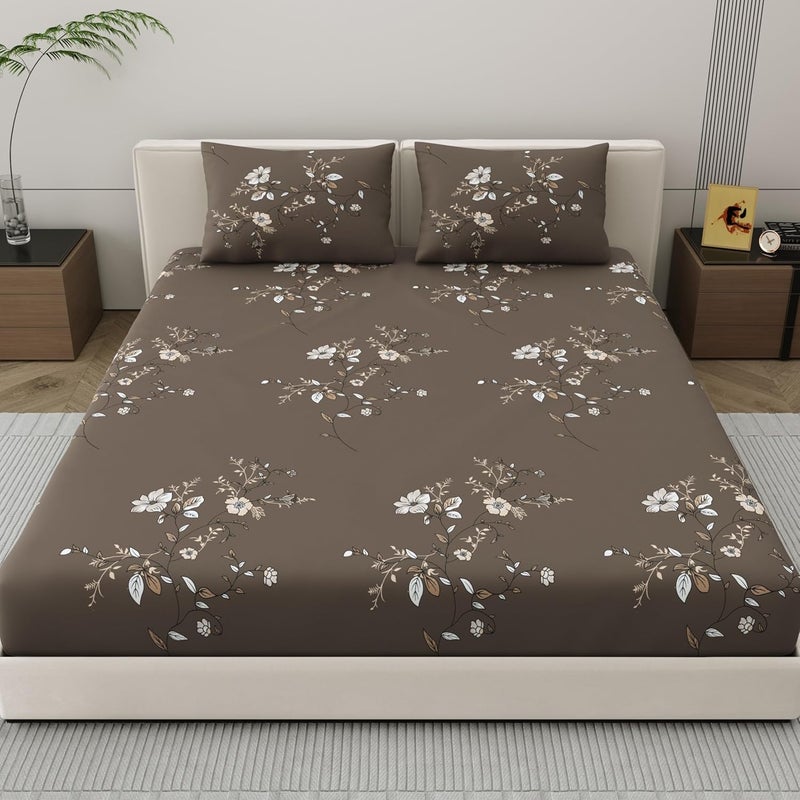 Dreamscape Microfiber Wrinkle Fade Resistant Double Bedsheet with 2 Pillow Covers Size 87 x 98 inches 140TC Colour Dk Brown - Image 2