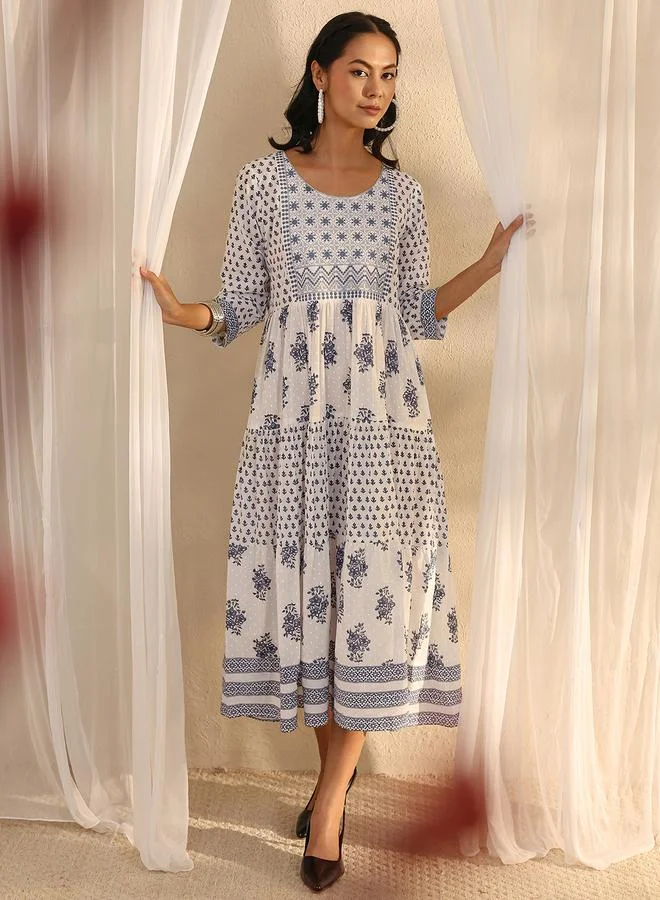 Libas White Floral Cotton Midi Dress