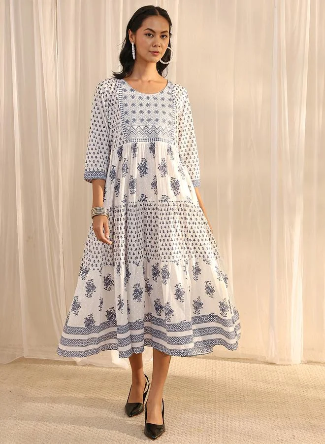 Libas White Floral Cotton Midi Dress
