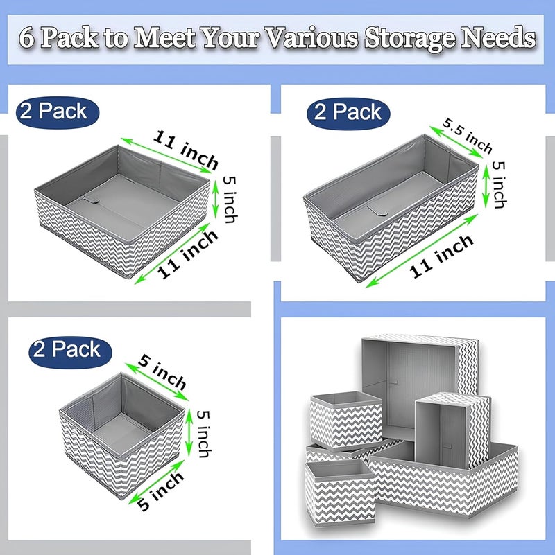 PulGos 6 Pcs Foldable Closet Organizers for Clothes SpaceSaving Fabric Storage Box Almirah Cupboard Organizer Sturdy Storage Boxes for Organizing Wardrobe SocksBraTieScarfsand Toys Grey - Image 2