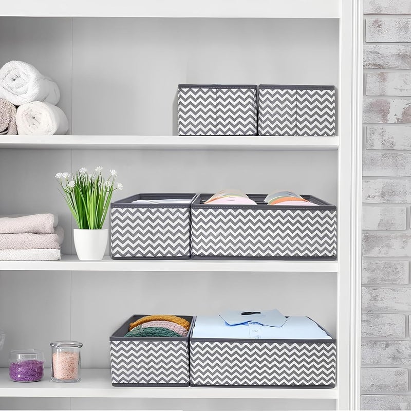 PulGos 6 Pcs Foldable Closet Organizers for Clothes SpaceSaving Fabric Storage Box Almirah Cupboard Organizer Sturdy Storage Boxes for Organizing Wardrobe SocksBraTieScarfsand Toys Grey - Image 4