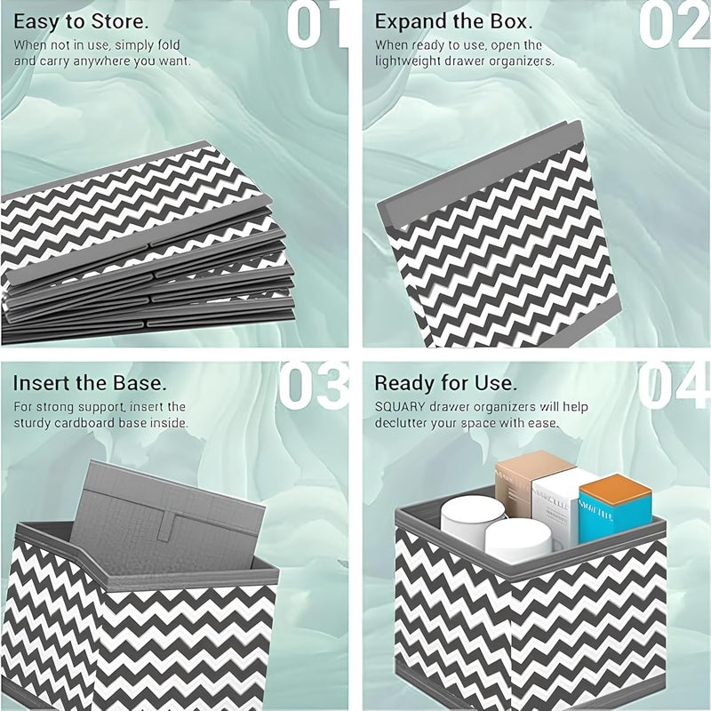PulGos 6 Pcs Foldable Closet Organizers for Clothes SpaceSaving Fabric Storage Box Almirah Cupboard Organizer Sturdy Storage Boxes for Organizing Wardrobe SocksBraTieScarfsand Toys Grey - Image 3