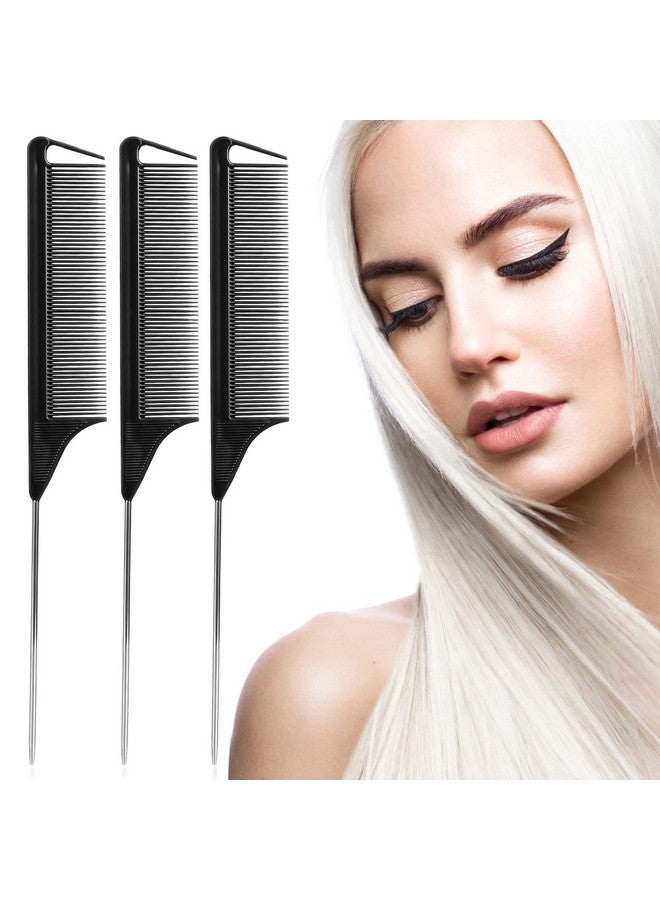 Kunihiko Rat Tail Combs Teasing Comb3Pack Rat Tail Combs Sethair Stylists Styling Comblong Steel Pin Rat Tail Teasing Combparting Combs For Women Great For All Hair Types(Black） - Image 2