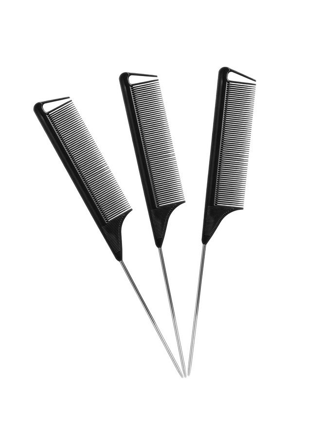 Kunihiko Rat Tail Combs Teasing Comb3Pack Rat Tail Combs Sethair Stylists Styling Comblong Steel Pin Rat Tail Teasing Combparting Combs For Women Great For All Hair Types(Black） - Image 1