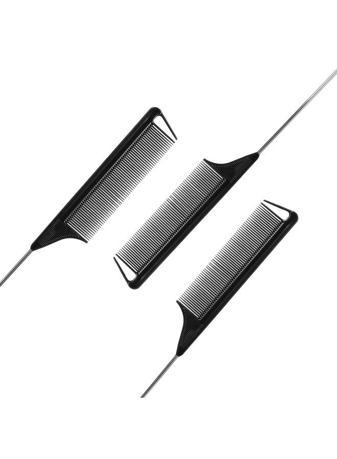Kunihiko Rat Tail Combs Teasing Comb3Pack Rat Tail Combs Sethair Stylists Styling Comblong Steel Pin Rat Tail Teasing Combparting Combs For Women Great For All Hair Types(Black） - Image 3