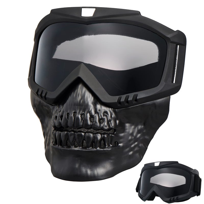 CROSSBODY Skull Motorcycle Goggles with Removable Face Maskï¼ŒAnti-UV Adjustable MX Riding Offroad Cycling Motorbike Protective Glasses Dirt Bike ATV Motocross Eyewear Racing Combat Tactical Goggles - Image 1