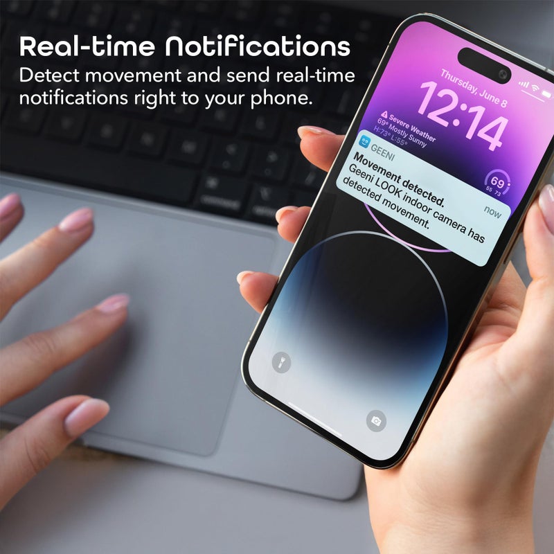 Geeni كاميرا أمان داخلية Geeni Look، 1080p HD، كشف الحركة، رؤية ليلية، صوت ثنائي الاتجاه، تخزين سحابي وMicroSD، متوافقة مع أليكسا ومساعد جوجل، مراقبة Wi-Fi - Image 5