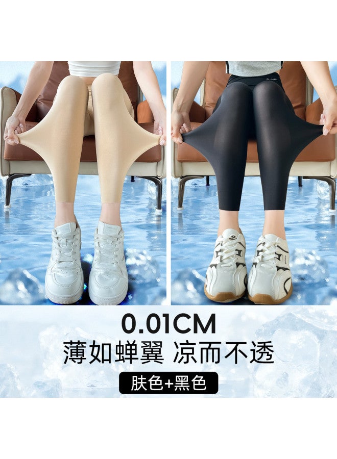 PLANDOO Cool-Touch Icy Sheer Shark Pants For Women, Summer High-Waisted Lifting Wearable Milk-Skin Yoga Leggings - Image 2