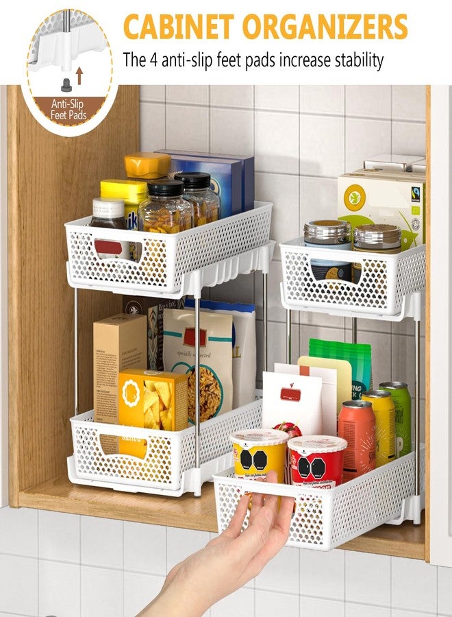 DABIGE 4 Pack Pull Out Bathroom Organizers and Storage, 2 Tier Stackable Under Sink Storage Organizer for Bathroom, Kitchen Cabinet, Pantry, and Medicine Holder, Organization and Storage - White - Image 5