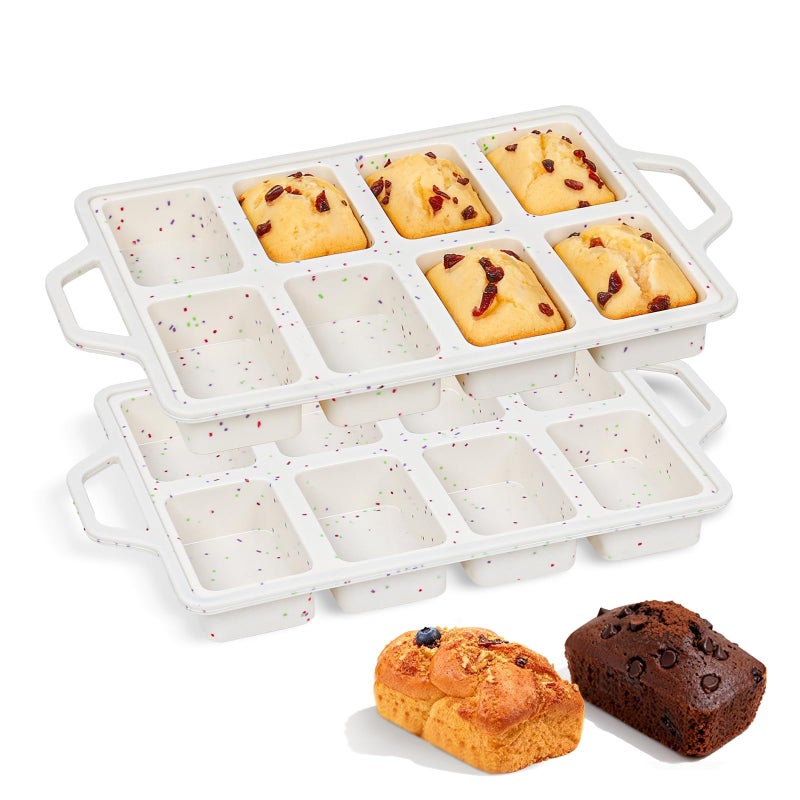 FUNBAKY Mini Loaf Pans with Metal Frame - Silicone Mini Bread Loaf Pans 8-Cavity BPA Free Nonstick for Baking Banana Bread, Cakes, Brownies, Meatloaf 2 Pack - Image 1