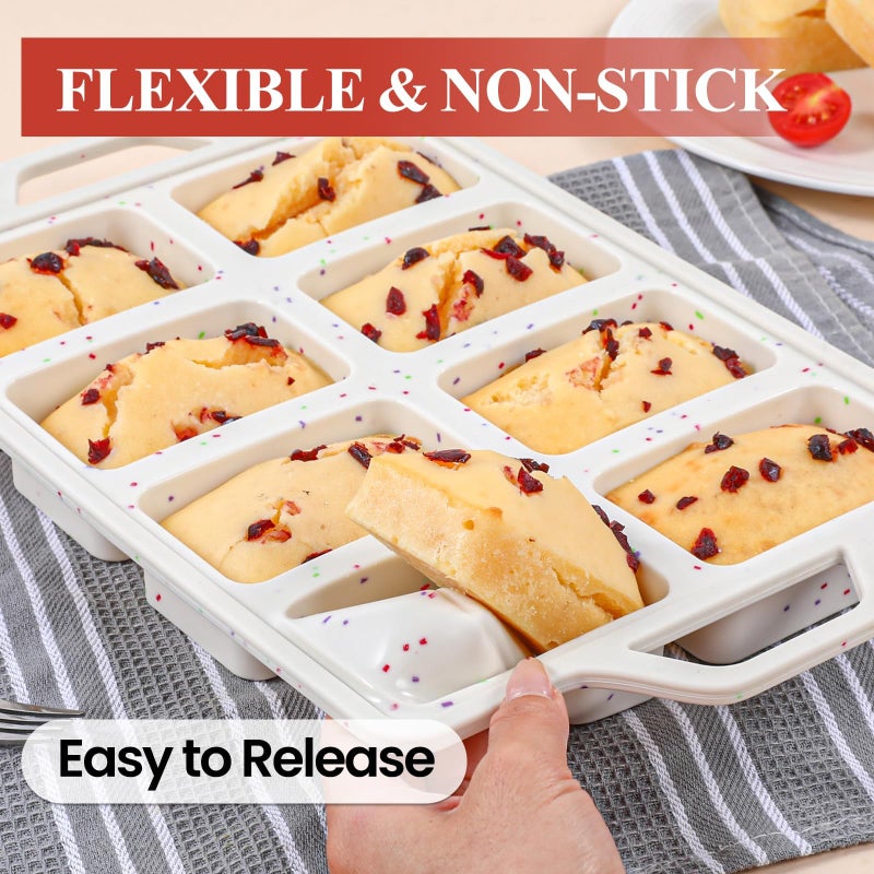 FUNBAKY Mini Loaf Pans with Metal Frame - Silicone Mini Bread Loaf Pans 8-Cavity BPA Free Nonstick for Baking Banana Bread, Cakes, Brownies, Meatloaf 2 Pack - Image 4