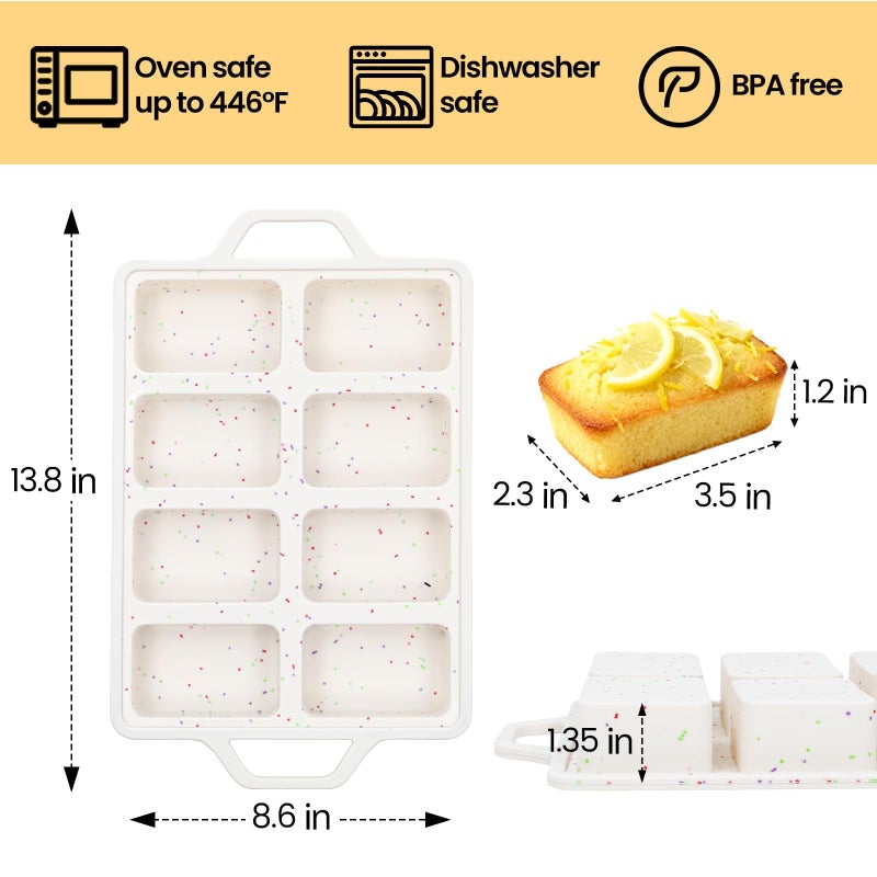 FUNBAKY Mini Loaf Pans with Metal Frame - Silicone Mini Bread Loaf Pans 8-Cavity BPA Free Nonstick for Baking Banana Bread, Cakes, Brownies, Meatloaf 2 Pack - Image 2