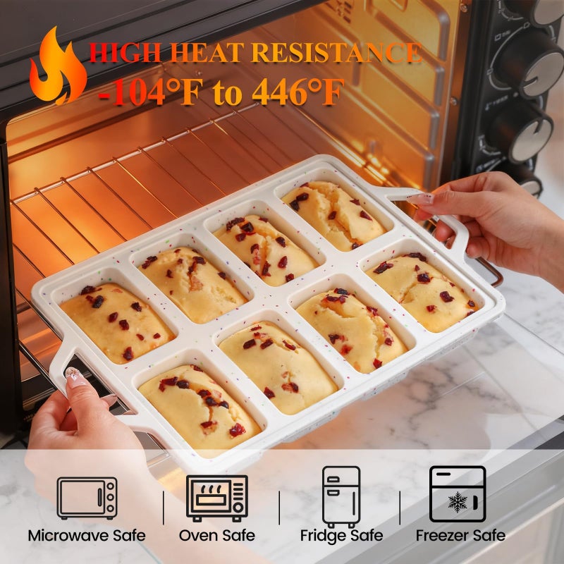 FUNBAKY Mini Loaf Pans with Metal Frame - Silicone Mini Bread Loaf Pans 8-Cavity BPA Free Nonstick for Baking Banana Bread, Cakes, Brownies, Meatloaf 2 Pack - Image 5