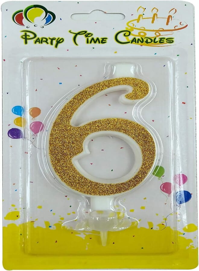 Party Time Party Time Unscented 6 Number Birthday Candle - Gold 