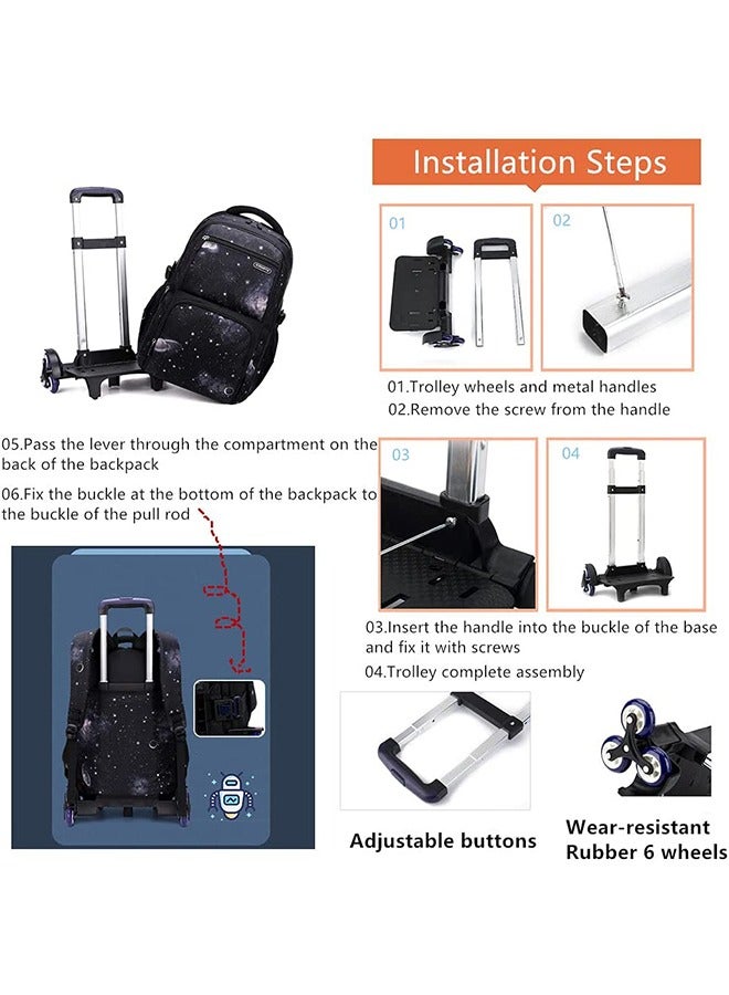 حقائب ظهر متدحرجة للأطفال، حقائب مدرسية بعجلات، حقائب مدرسية ذات سعة كبيرة، حقيبة أمتعة للأطفال بعجلات - Image 3