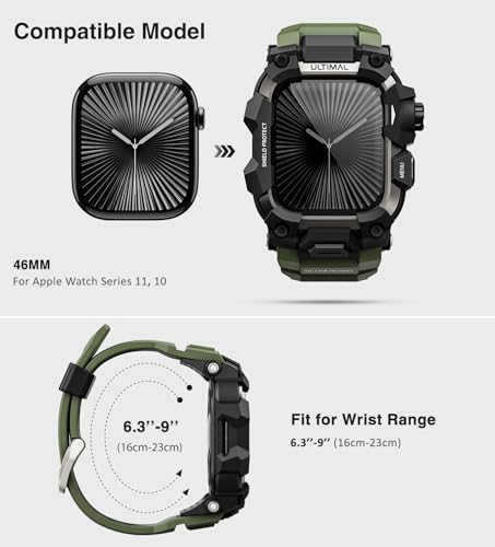 ULTIMAL Rugged Case with Band for Apple Watch 46mmCompatible with Apple Watch Series 1110 Military Grade Shockproof Bumper Cover for iWatch Tactical Band Men Army Green 46mm - Image 3