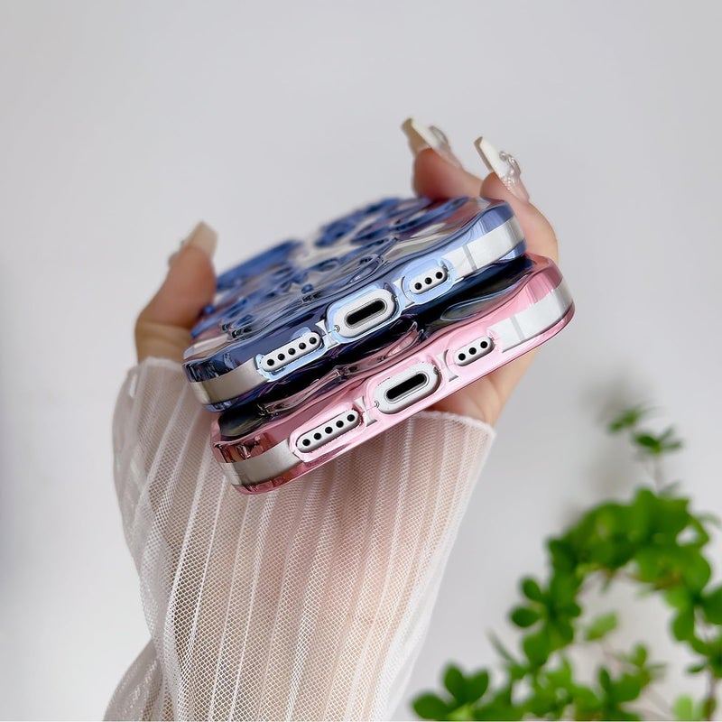 Mobistyle Designed for iPhone 13 Cover| Electroplating Bling Colourful Floral 3D TPU Camera Protection Back Cover Case for Women Girls (Blue) - Image 5