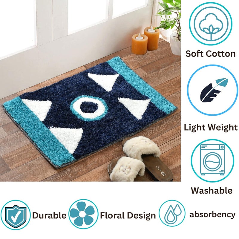 HOMECROWN Cotton Microfiber Anti Slip Bathmat Quick Dry Water Absorbent Mat 40 x 60 cm Blue - Image 4