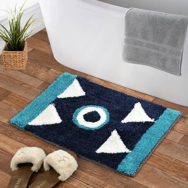 HOMECROWN Cotton Microfiber Anti Slip Bathmat Quick Dry Water Absorbent Mat 40 x 60 cm Blue - Image 1