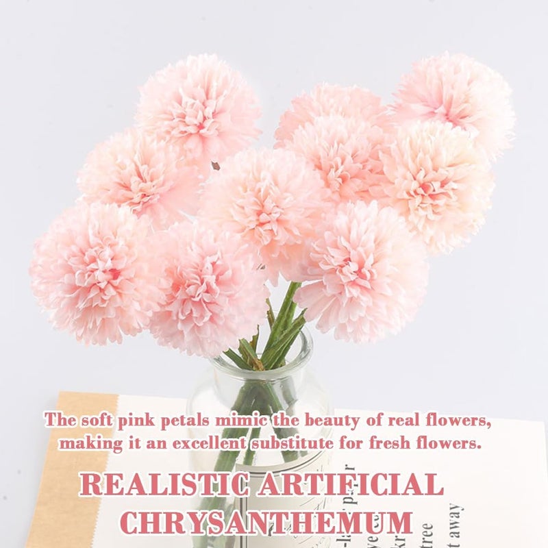 HASTHIP ® 10pcs Artificial Chrysanthemum Flowers, 9'' Realistic Realistic Pink Fabric Chrysanthemum Bouquet for Dining Table Setting, Room Decor, Flower Arrangement, Diwali Festive Decor - Image 4