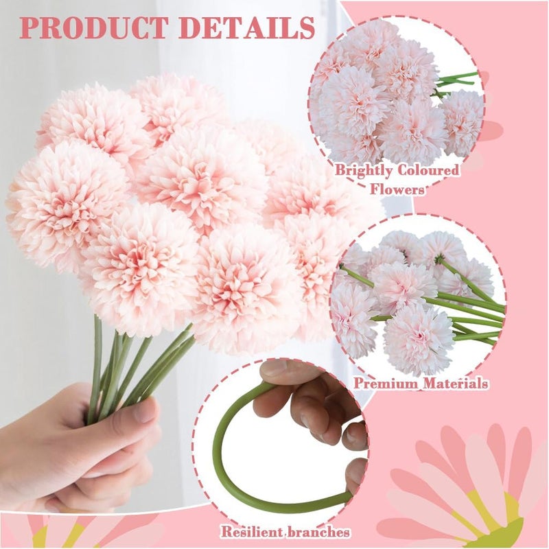 HASTHIP ® 10pcs Artificial Chrysanthemum Flowers, 9'' Realistic Realistic Pink Fabric Chrysanthemum Bouquet for Dining Table Setting, Room Decor, Flower Arrangement, Diwali Festive Decor - Image 3