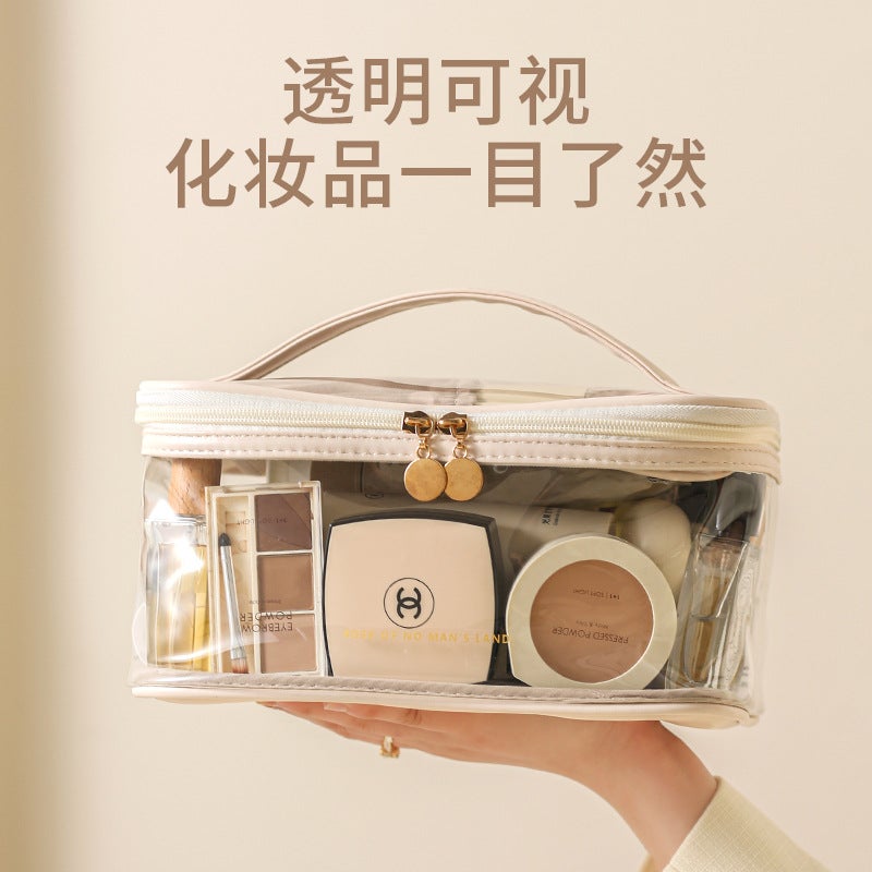 New Transparent Pu Cosmetic Bag Solid Color Portable Wash Bag High Waterproof Large Capacity Storage Lipstick Cosmetics - Image 4