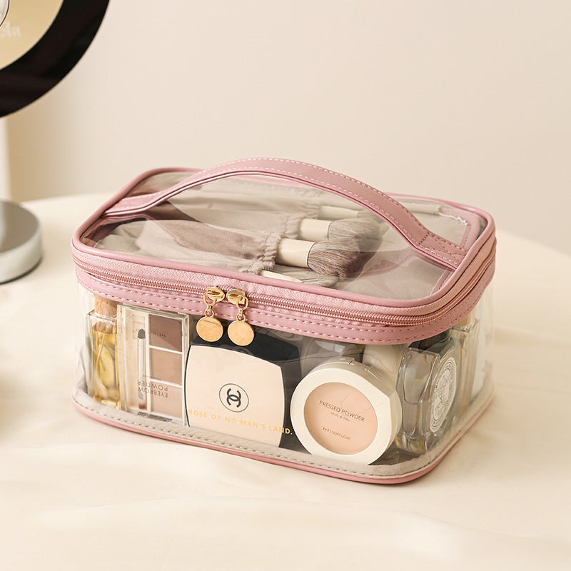 New Transparent Pu Cosmetic Bag Solid Color Portable Wash Bag High Waterproof Large Capacity Storage Lipstick Cosmetics - Image 1