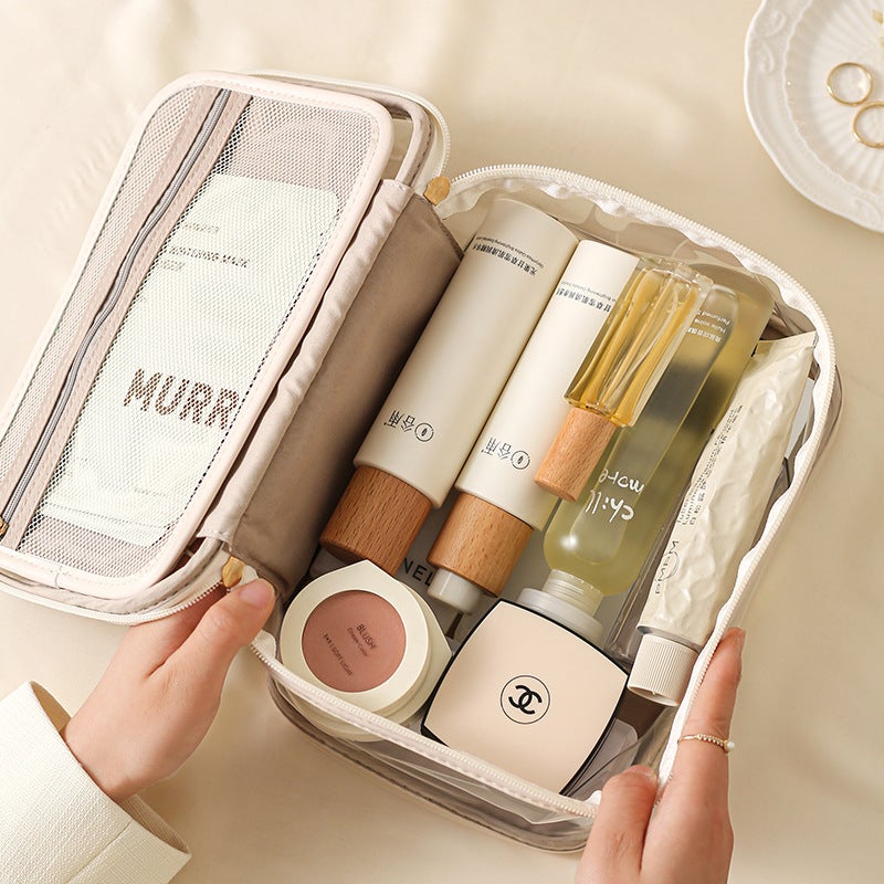 New Transparent Pu Cosmetic Bag Solid Color Portable Wash Bag High Waterproof Large Capacity Storage Lipstick Cosmetics - Image 3