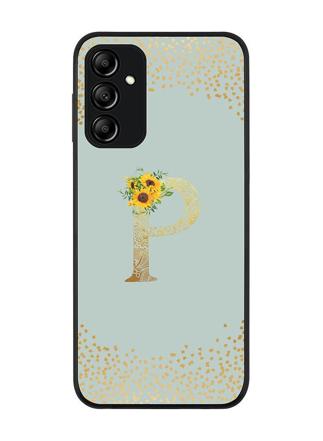 Stylizedd Rugged Black edge case for Samsung Galaxy M14 5G Slim fit Soft Case Flexible Rubber Edges Anti Drop TPU Gel Thin Cover -  Custom Monogram Initial Letter Floral Pattern Alphabet - P  ( Light Green ) - Image 1
